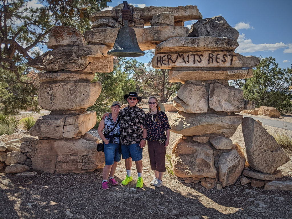 Family picture in front of Hermits Rest Arch