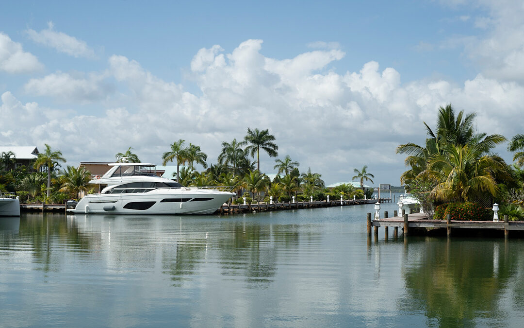 Yacht on a canal north of Placencia, Belize.
