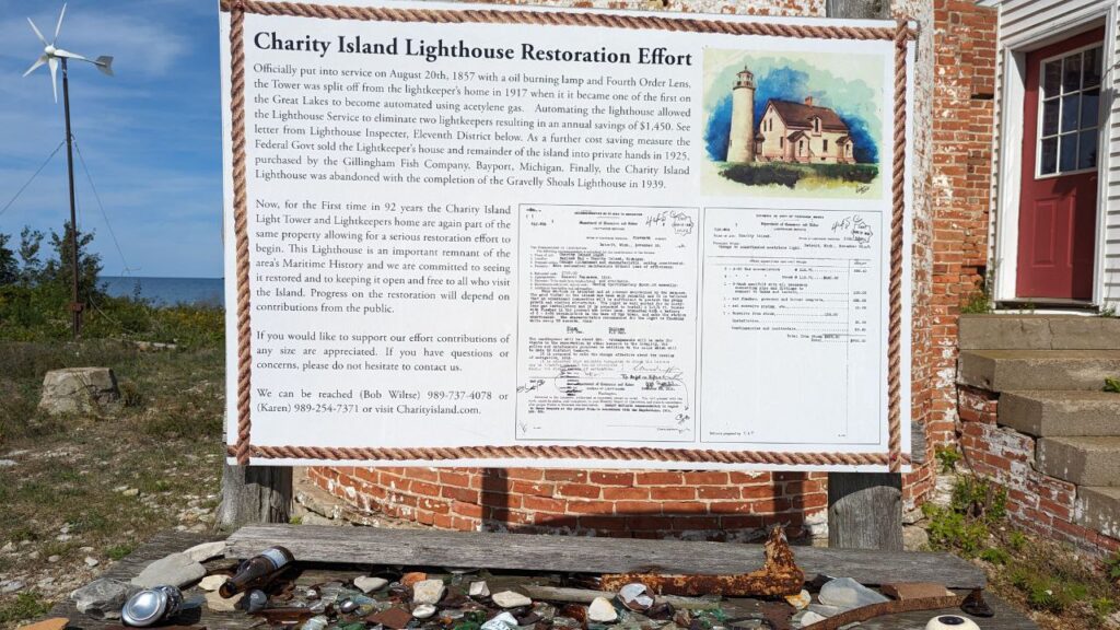 Charity Island Lighthouse Restoration Effort sign