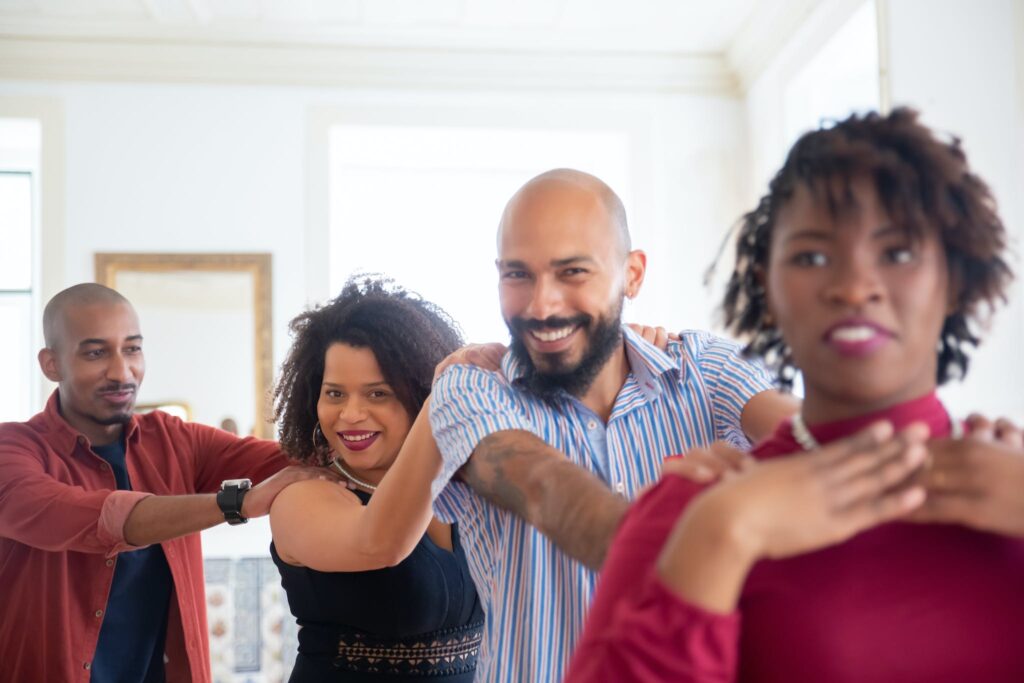 Happy People Doing a Conga Line