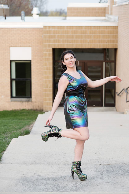 High School Senior with platform heels matching her dress