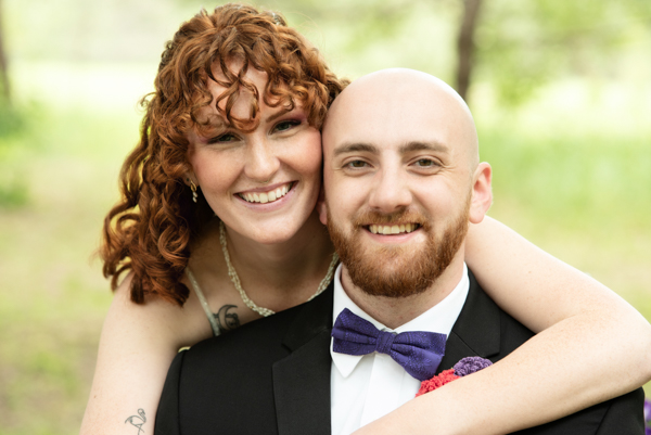 Close up image of bride and groom.