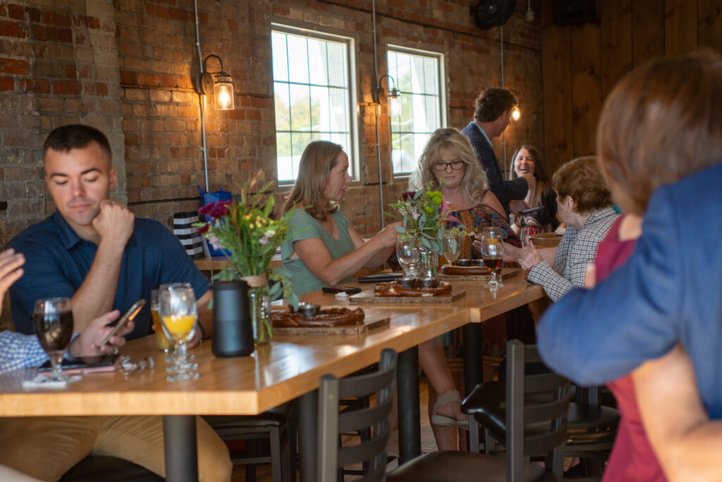A small wedding party in the upstairs of the Highway Brewing Co in West Branch.