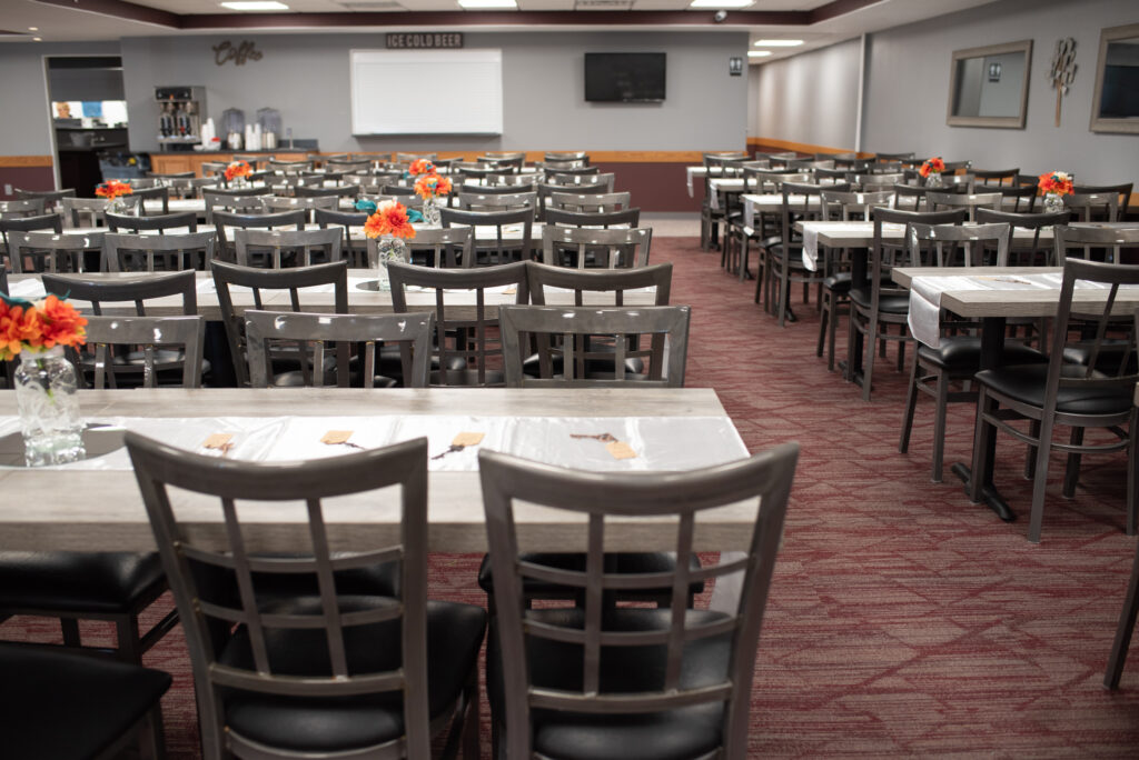 Tables set up at Buck's Hideaway Banquet Hall.