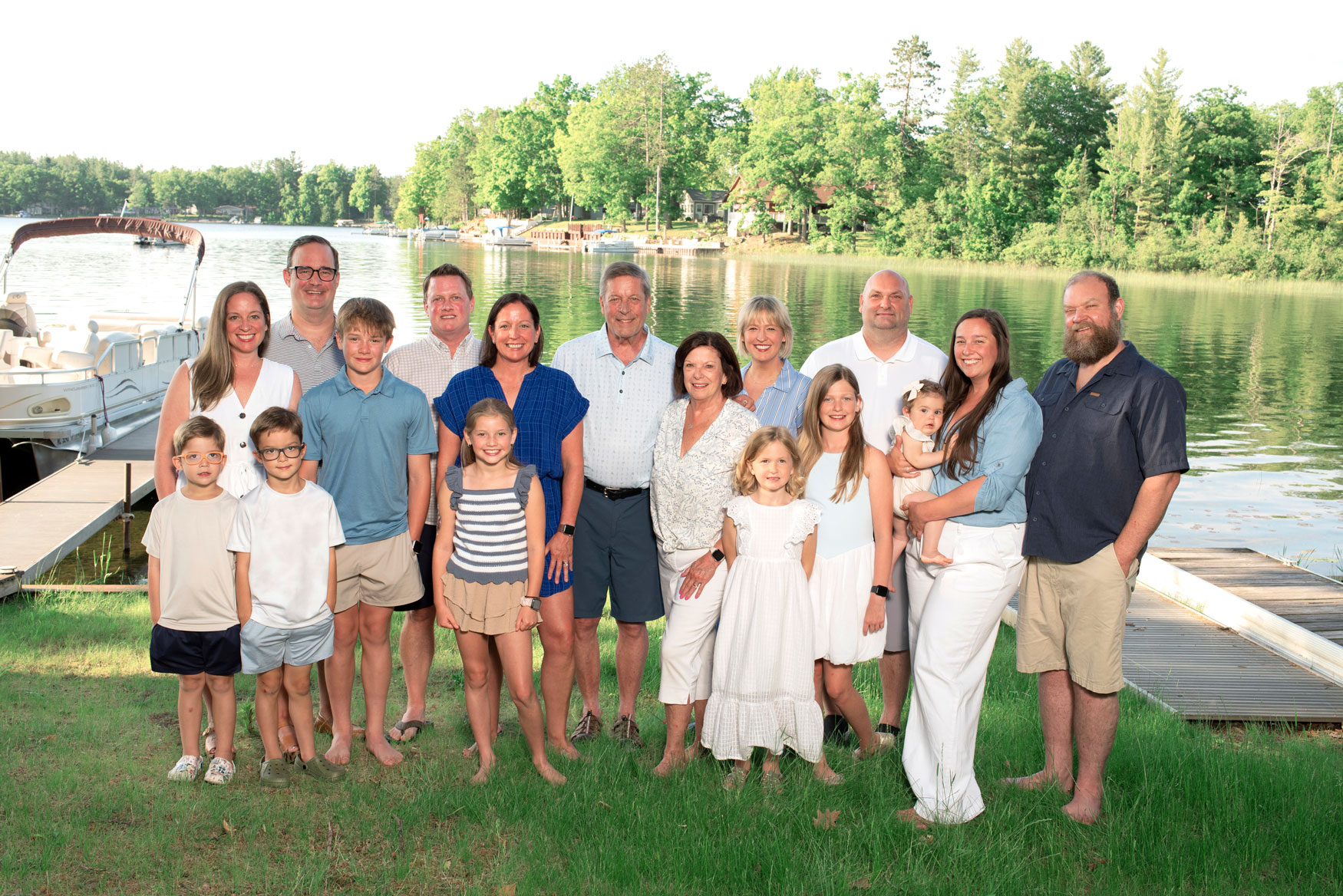 extended family at their cabin on the lake